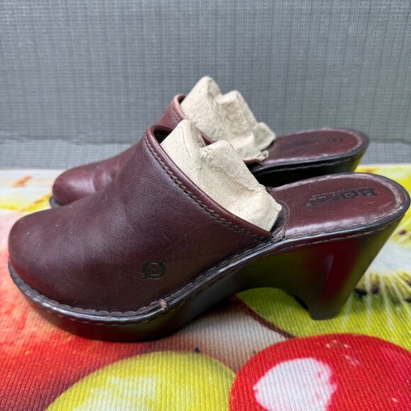 Born Womens Size 8 EU 39 Brown Leather Slip-On Mule Clogs Wedge Heel - Picture 1 of 8